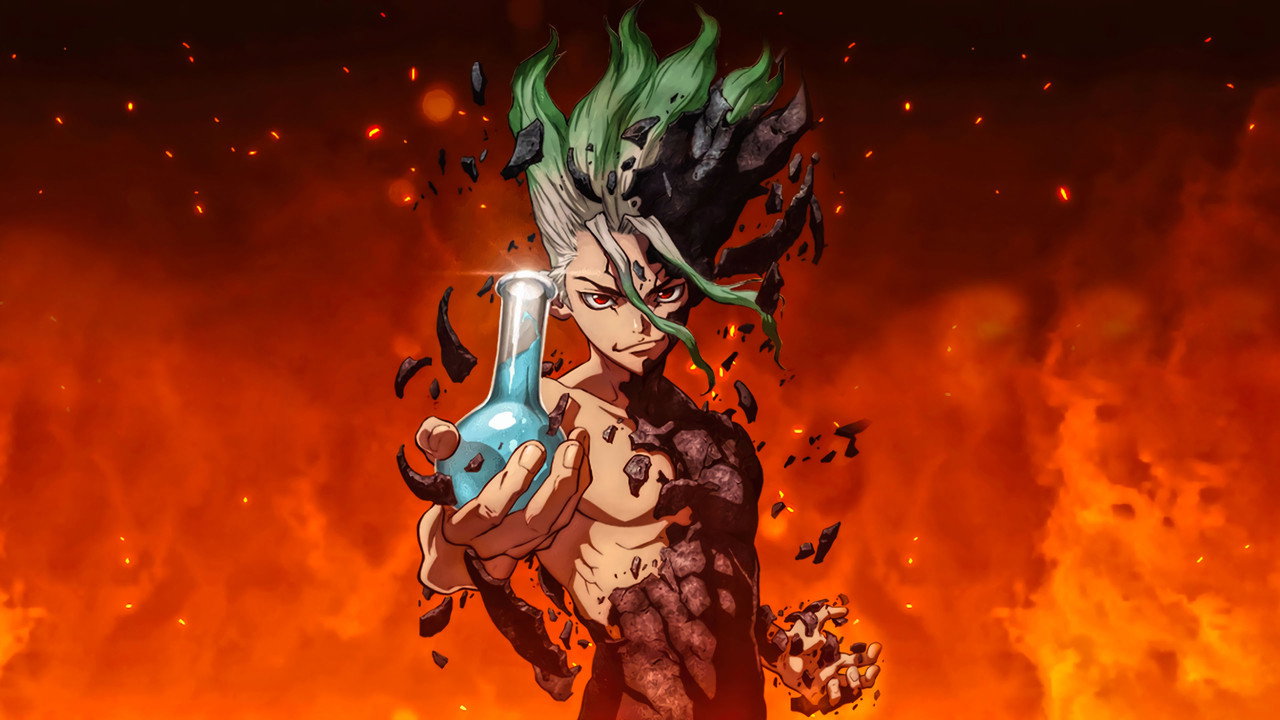TV show poster for Dr. STONE — Animation, Action & Adventure, Comedy, Sci-Fi & Fantasy